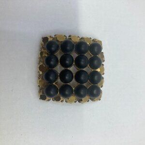 Vtg 1950 AUSTRIA ? gold black rhinestone crystal square brooch